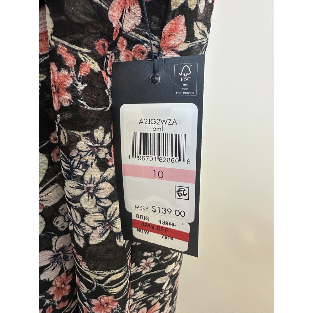 NEW Tommy Hilfiger Floral Metallic Chiffon V-Neck Dress Black Pink Size 10 - Picture 9 of 13